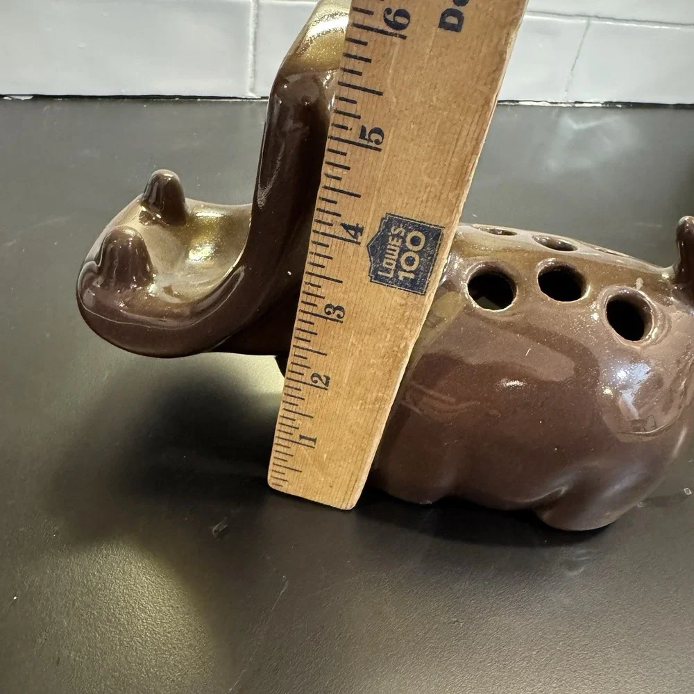 Vintage‎ Brown Ceramic Hippo Soap Toothbrush pen card Holder Animal Bathroom